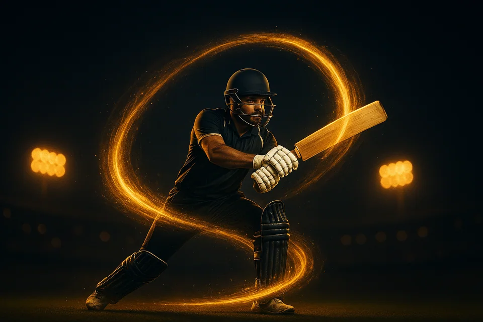 Casino ID hero - cricketer mid-shot under floodlights
